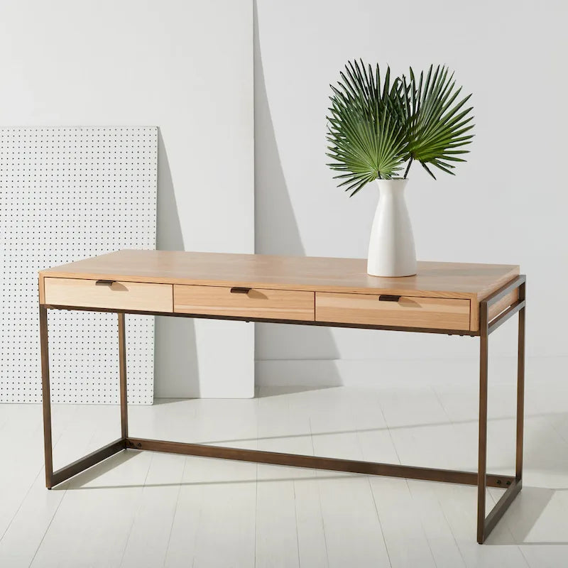 Schreibtisch aus geräucherter Eukalyptus mit 3 Schubladen