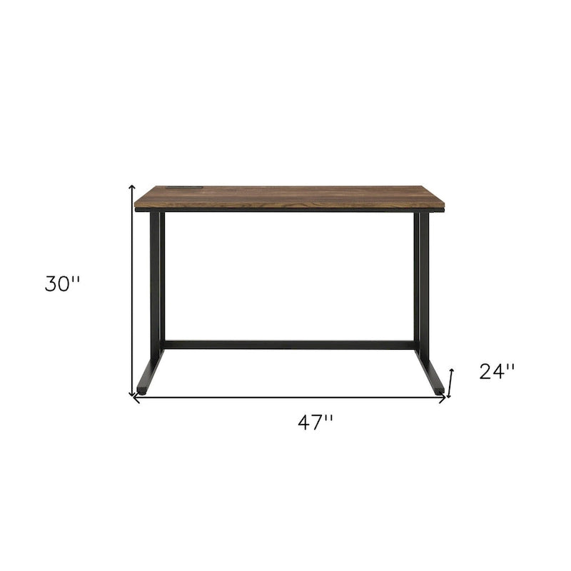 47" brauner und schwarzer Schreibtisch mit USB-Anschluss