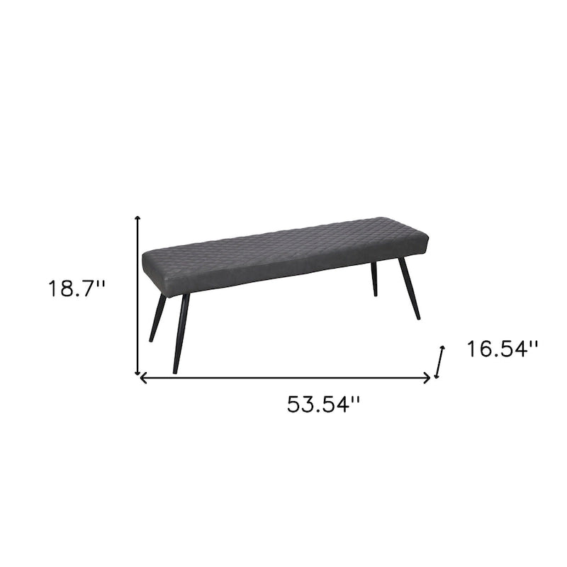 54" Dunkelgraue getuftete Esszimmerbank aus Kunstleder mit schwarzen Metallbeinen