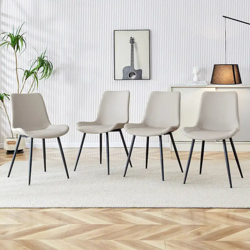 Dining Chair Set of 4, Family Dining Chair with Leather Backrest, Comfortable Kitchen Dining Chair with Extra Wide Cushion