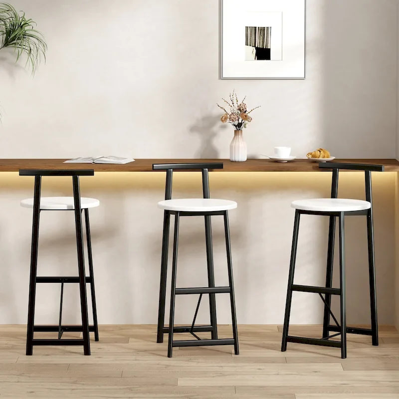 3 runde Holz-Barhocker mit Fußstütze, 68,5 cm hoch