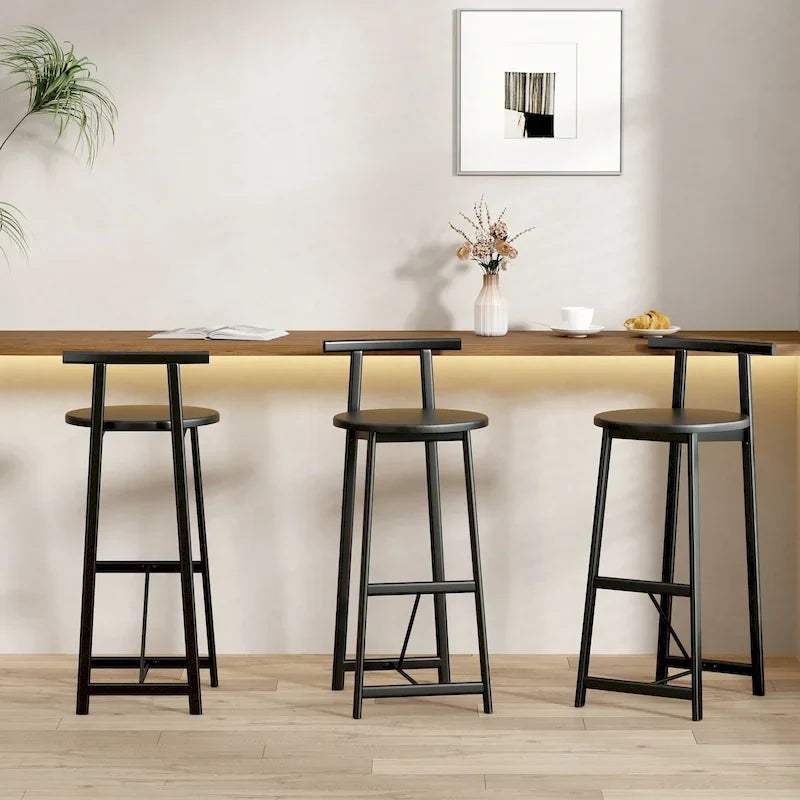 3 runde Holz-Barhocker mit Fußstütze, 68,5 cm hoch