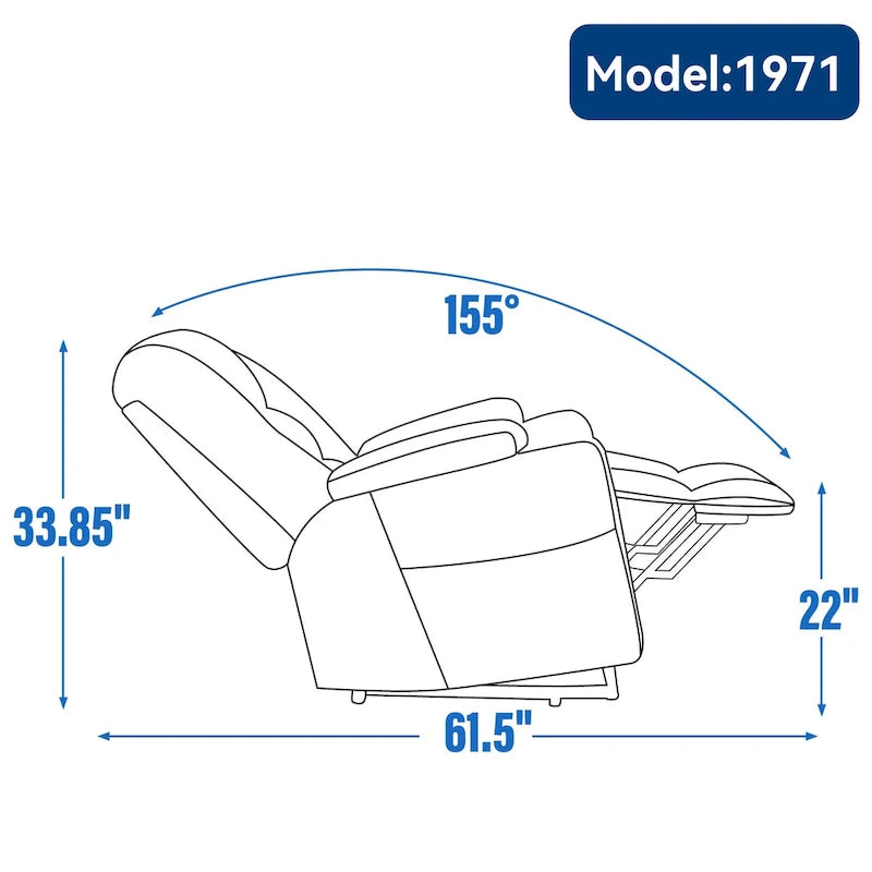 Grauer geräumiger Power-Lift-Sessel mit Massagefunktion, Heizung, zwei USB-Anschlüssen und Getränkehaltern