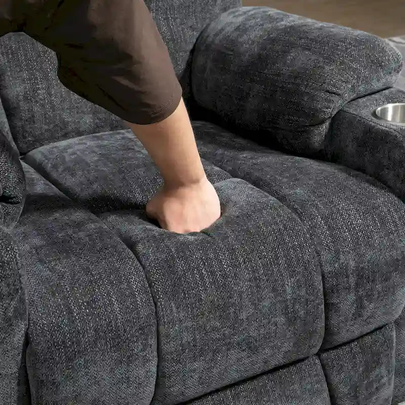 Grauer geräumiger Power-Lift-Sessel mit Massagefunktion, Heizung, zwei USB-Anschlüssen und Getränkehaltern