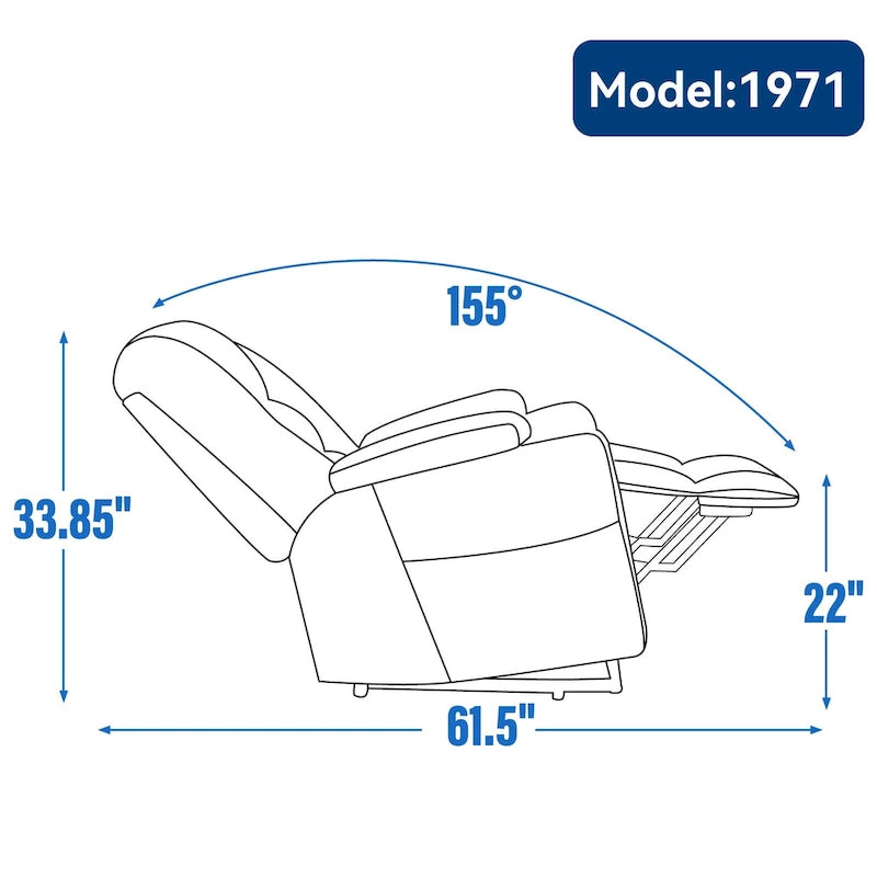 Grauer geräumiger Power-Lift-Sessel mit Massagefunktion, Heizung, zwei USB-Anschlüssen und Getränkehaltern