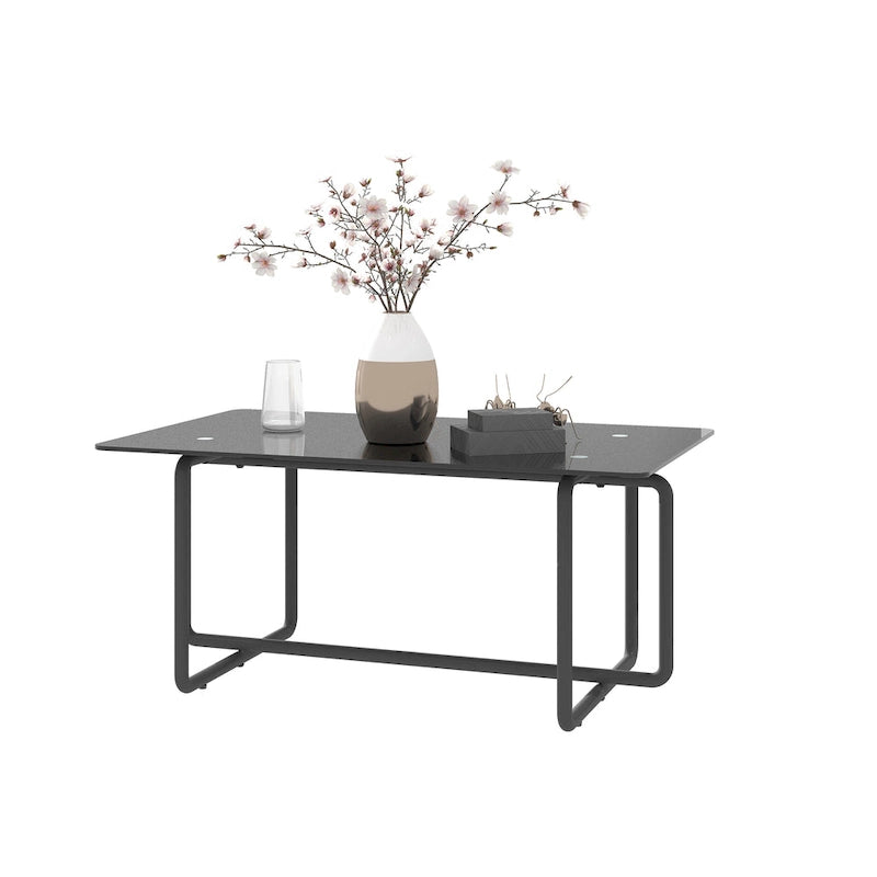 Couchtisch aus modernem gehärtetem Glas und schwarzem Metall, 39,37B