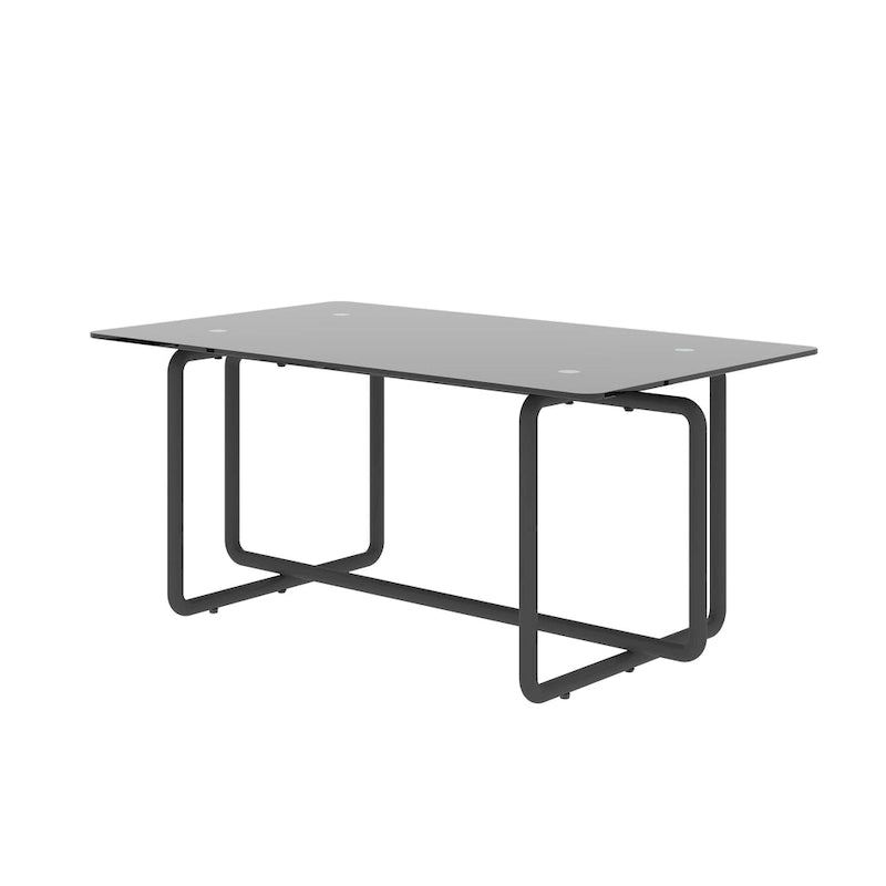 Couchtisch aus modernem gehärtetem Glas und schwarzem Metall, 39,37B