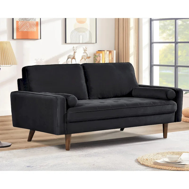 147 cm Samt-Sofa mit Holzrahmen im Mid-Century-Stil
