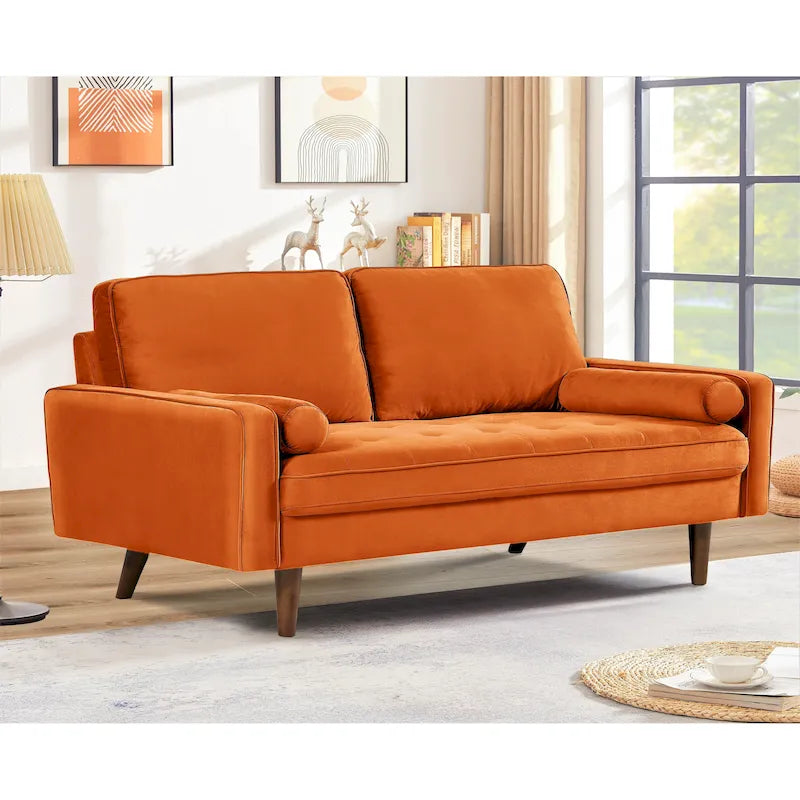 147 cm Samt-Sofa mit Holzrahmen im Mid-Century-Stil
