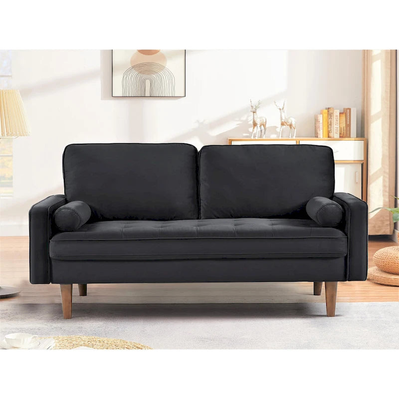 147 cm Samt-Sofa mit Holzrahmen im Mid-Century-Stil
