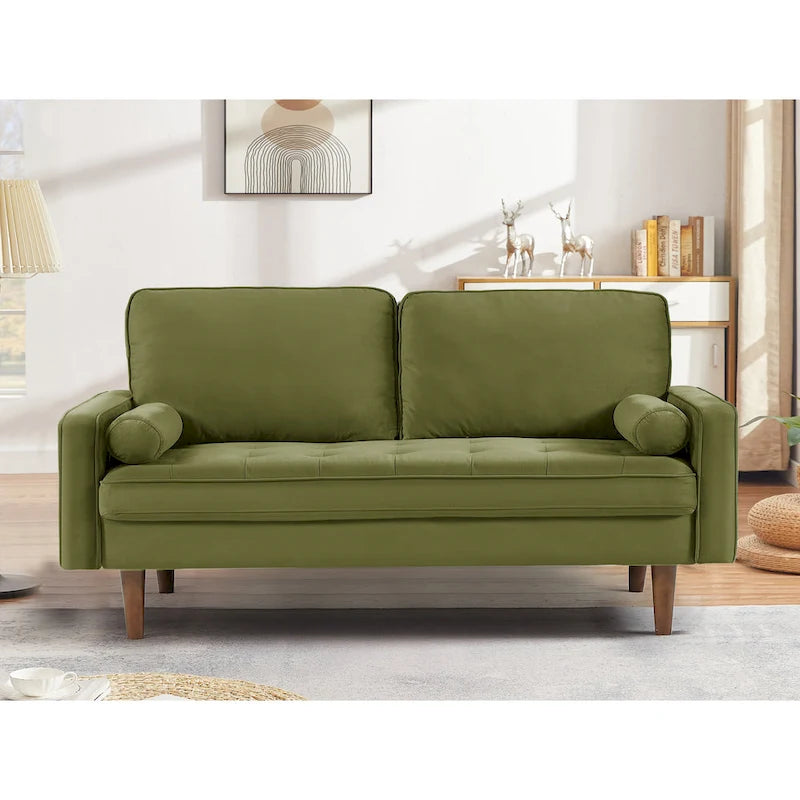 147 cm Samt-Sofa mit Holzrahmen im Mid-Century-Stil