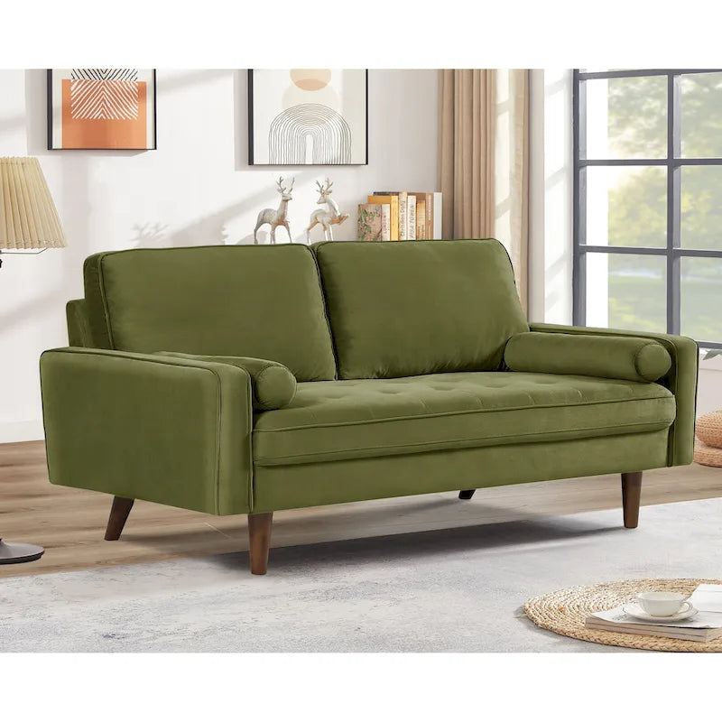 147 cm Samt-Sofa mit Holzrahmen im Mid-Century-Stil