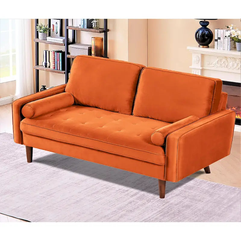 147 cm Samt-Sofa mit Holzrahmen im Mid-Century-Stil