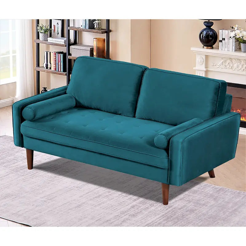 147 cm Samt-Sofa mit Holzrahmen im Mid-Century-Stil