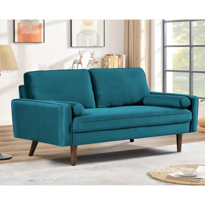 147 cm Samt-Sofa mit Holzrahmen im Mid-Century-Stil