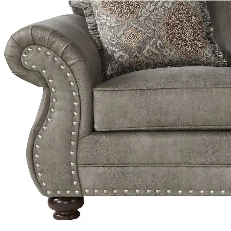 Steingraues Kunstleder Nailhead Sofa
