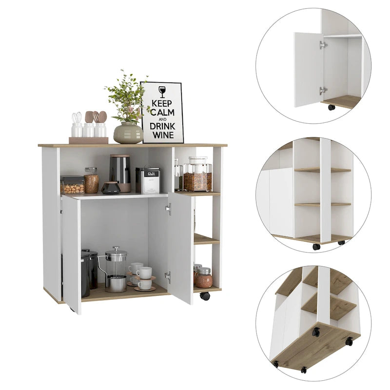 Kücheninsel mit einem Schrank und vier offenen Regalen