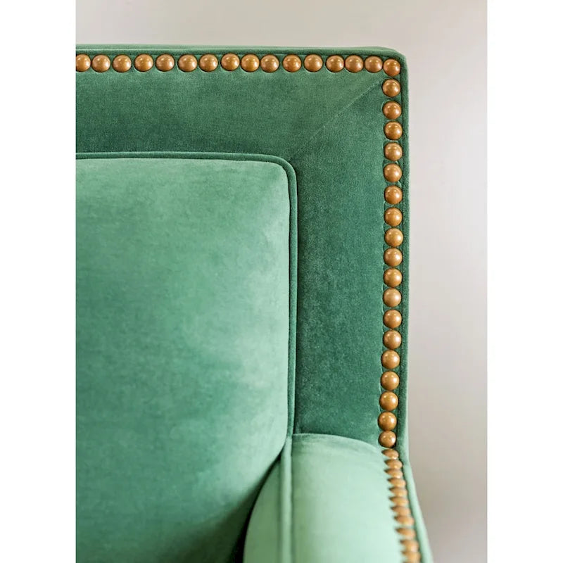 Sofa, Übergangsstil, grüner Stoffbezug, Nagelbesatz