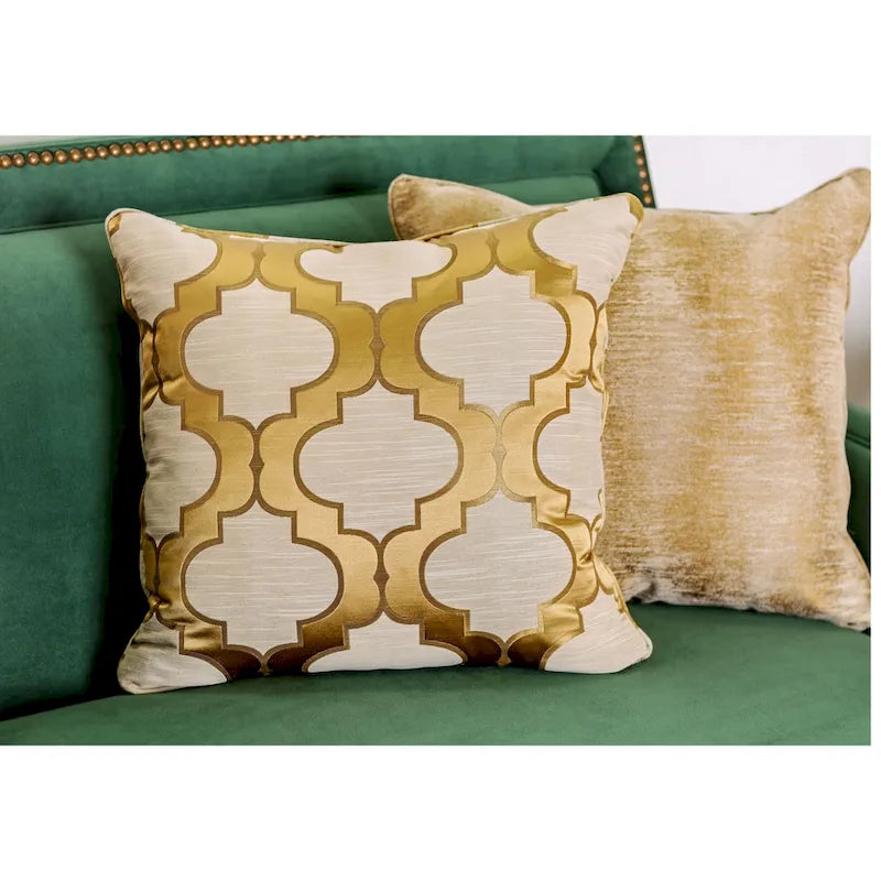 Sofa, Übergangsstil, grüner Stoffbezug, Nagelbesatz
