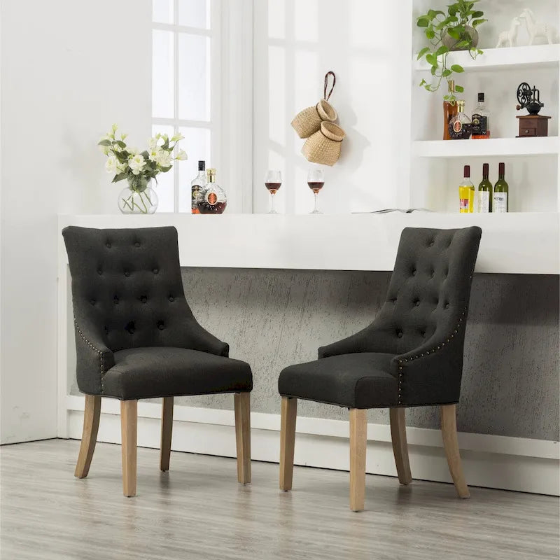 Gepolsterter Massivholz-Sessel mit Flügeln und silbernen Ziernägeln, 2er-Set