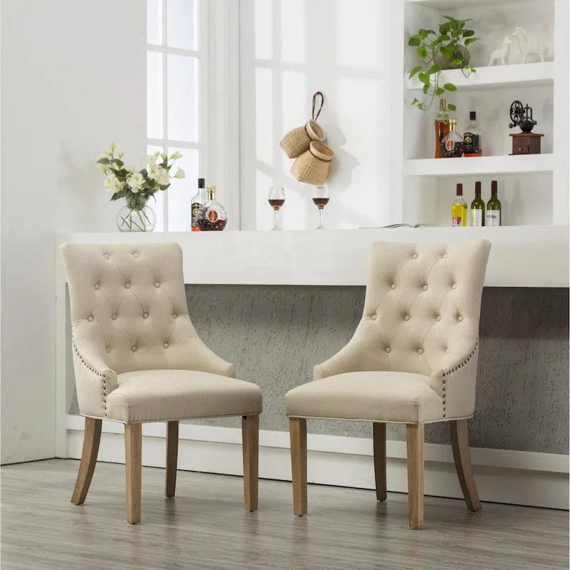 Gepolsterter Massivholz-Sessel mit Flügeln und silbernen Ziernägeln, 2er-Set