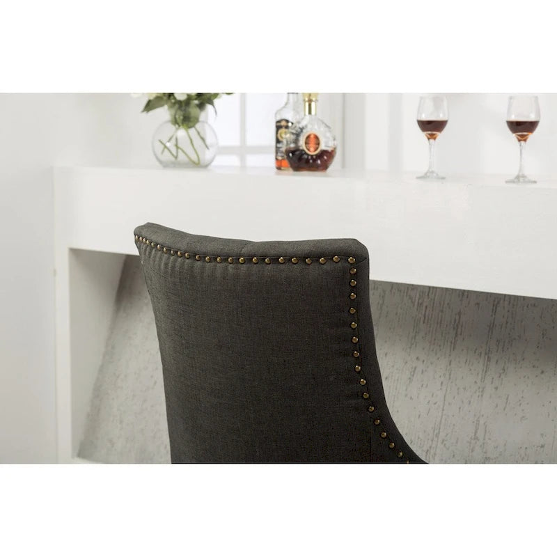 Gepolsterter Massivholz-Sessel mit Flügeln und silbernen Ziernägeln, 2er-Set