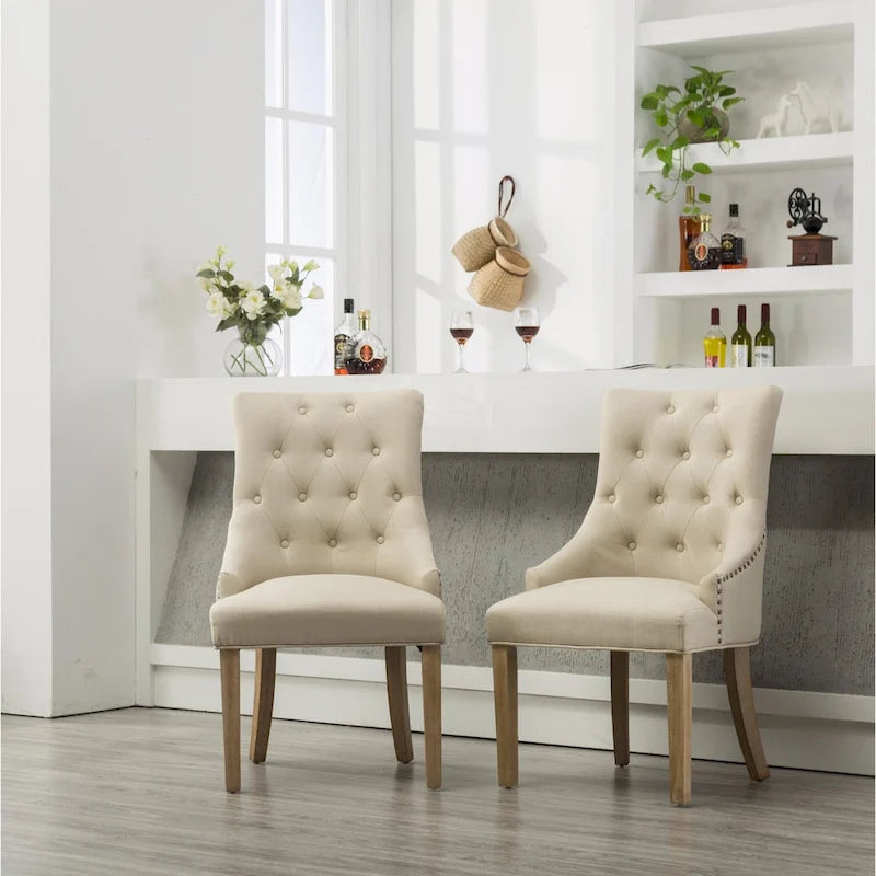 Gepolsterter Massivholz-Sessel mit Flügeln und silbernen Ziernägeln, 2er-Set