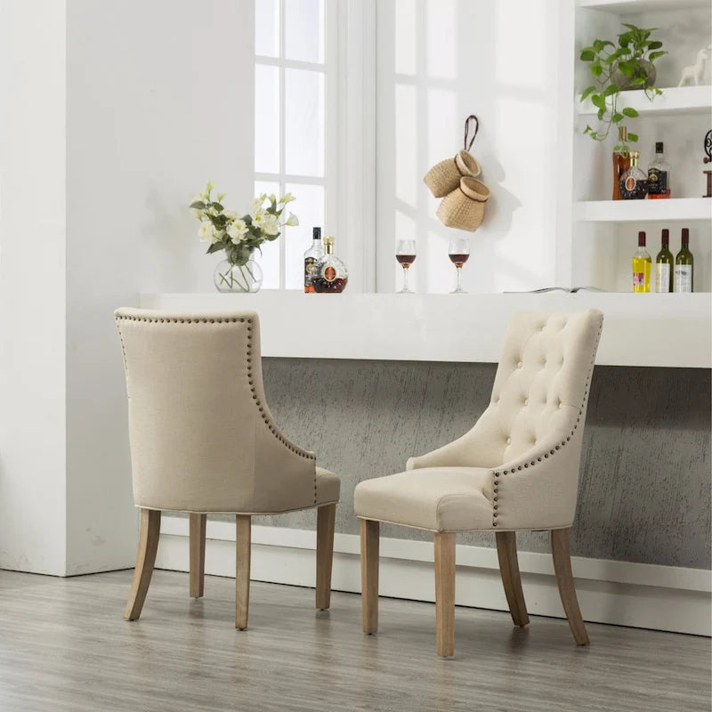 Gepolsterter Massivholz-Sessel mit Flügeln und silbernen Ziernägeln, 2er-Set