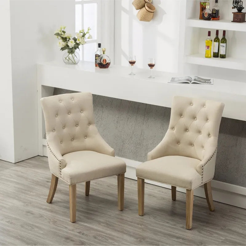 Gepolsterter Massivholz-Sessel mit Flügeln und silbernen Ziernägeln, 2er-Set
