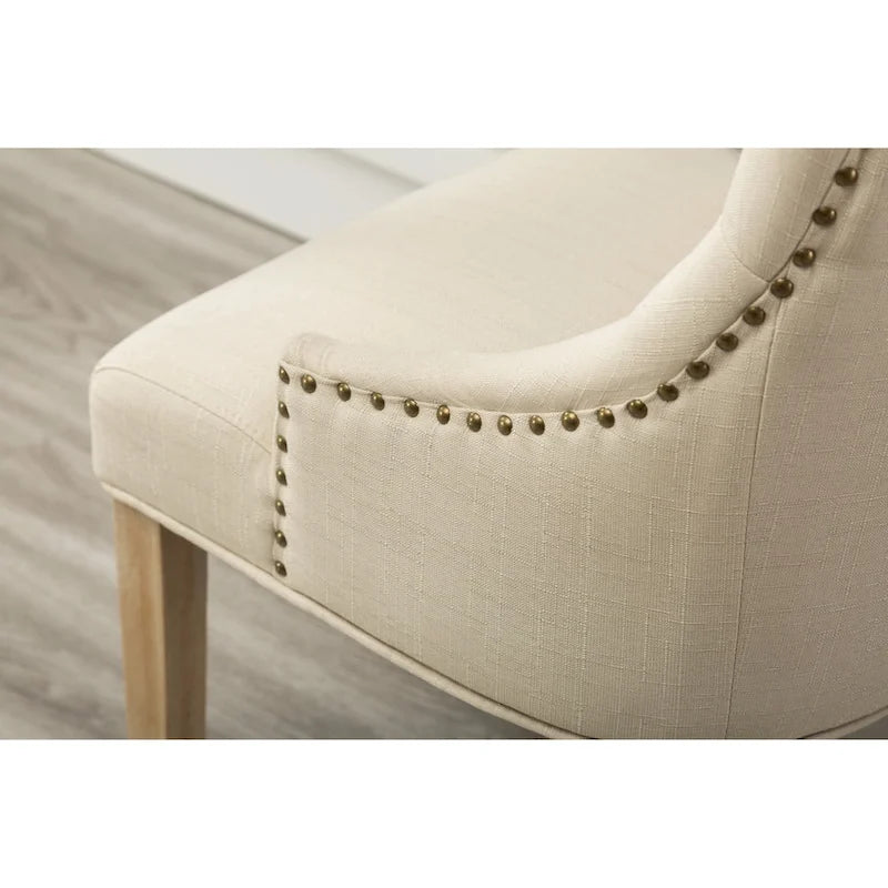 Gepolsterter Massivholz-Sessel mit Flügeln und silbernen Ziernägeln, 2er-Set