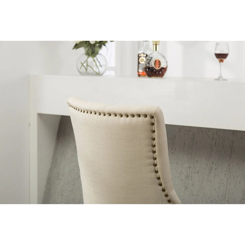 Gepolsterter Massivholz-Sessel mit Flügeln und silbernen Ziernägeln, 2er-Set