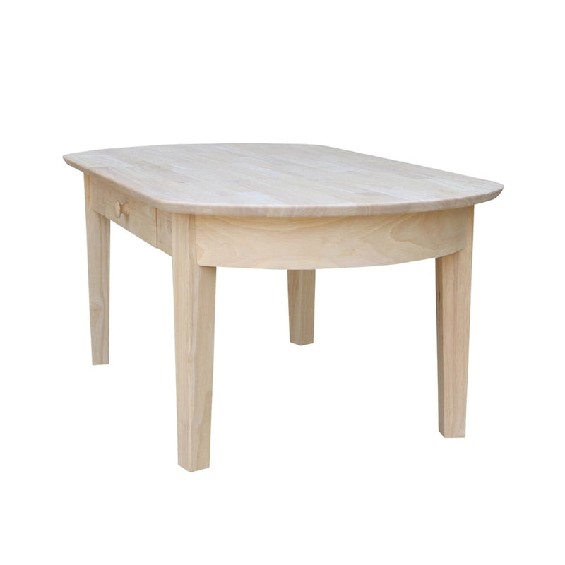 Ovaler Couchtisch aus massivem Parawood, unbehandelt, mit Schublade