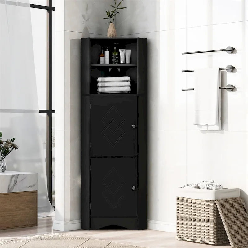 Freistehender hoher Badezimmer-Eckschrank mit verstellbaren Einlegeböden