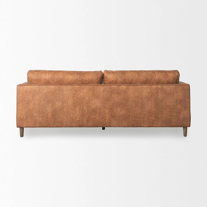 Dreisitzer-Sofa aus cognacbraunem Kunstleder mit Nackenrollen