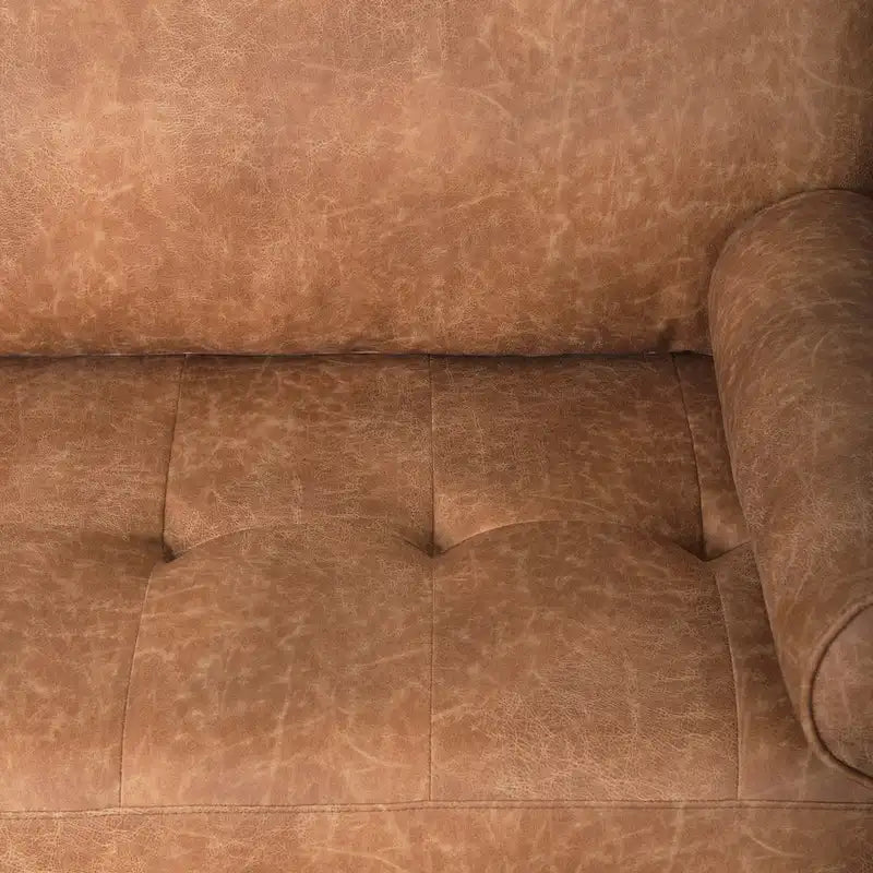 Dreisitzer-Sofa aus cognacbraunem Kunstleder mit Nackenrollen