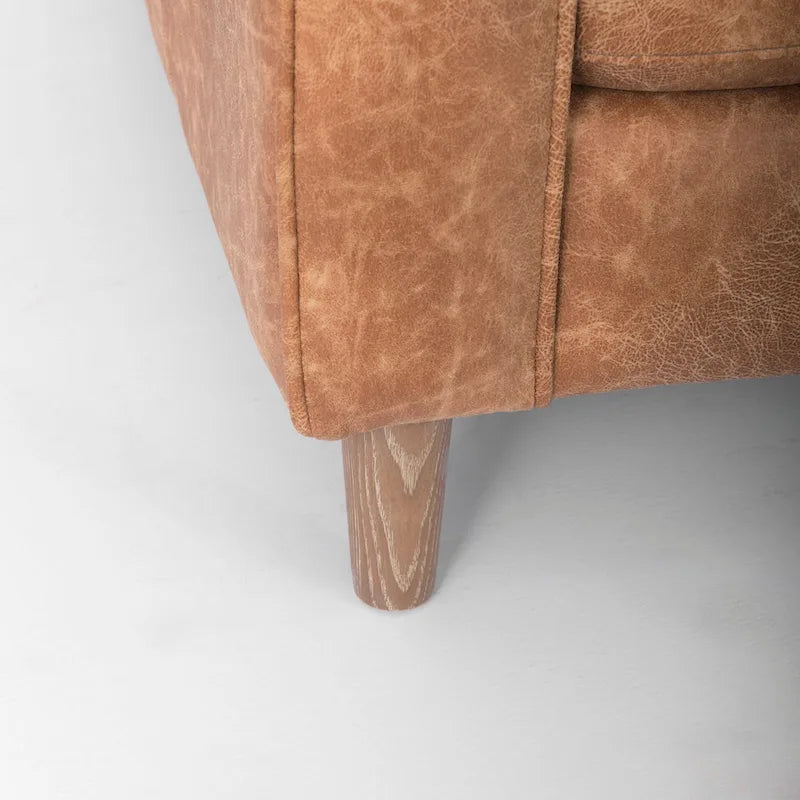 Dreisitzer-Sofa aus cognacbraunem Kunstleder mit Nackenrollen