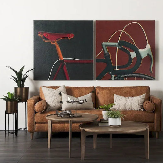 Dreisitzer-Sofa aus cognacbraunem Kunstleder mit Nackenrollen