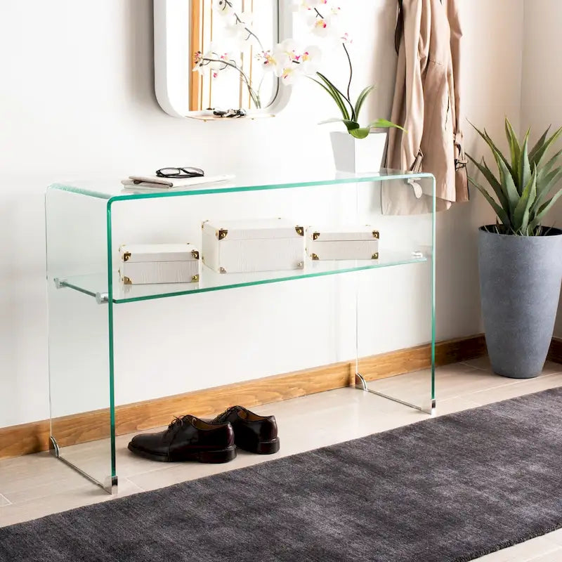 Konsole aus klarem Hartglas, 43.3 x 13.8 x 29.5
