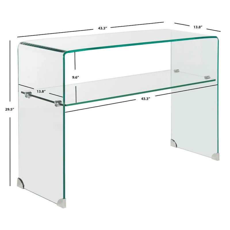 Konsole aus klarem Hartglas, 43.3 x 13.8 x 29.5