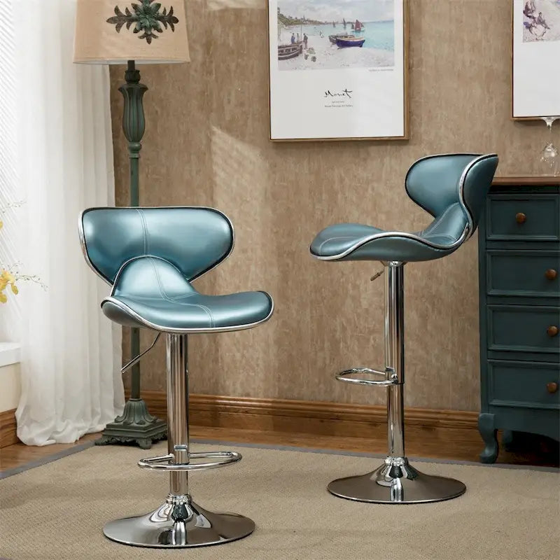 Barhocker aus Kunstleder mit verstellbarem Airlift und Chromfuß, 2er-Set
