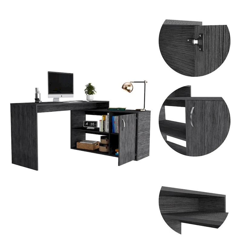 L-förmiger Büroschreibtisch mit 1 Schublade und 2 Regalen, Smokey Oak
