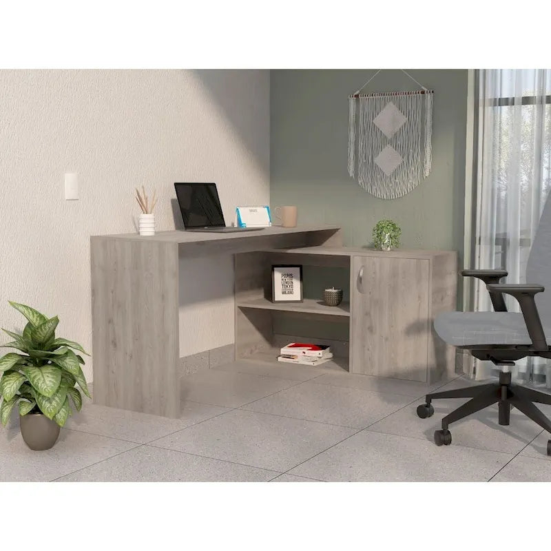 L-förmiger Büroschreibtisch mit 1 Schublade und 2 Regalen, Smokey Oak