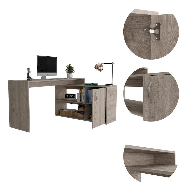 L-förmiger Büroschreibtisch mit 1 Schublade und 2 Regalen, Smokey Oak