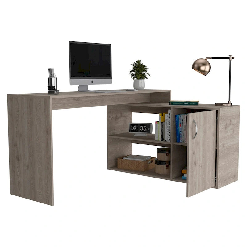 L-förmiger Büroschreibtisch mit 1 Schublade und 2 Regalen, Smokey Oak
