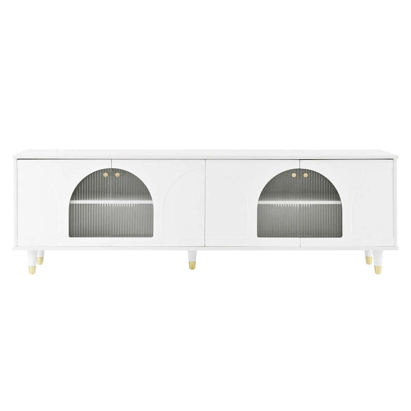 Elegante Medienkonsole mit goldenen Griffen und gewölbten Türen aus Riffelglas