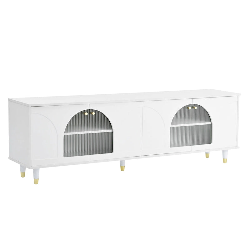 Elegante Medienkonsole mit goldenen Griffen und gewölbten Türen aus Riffelglas