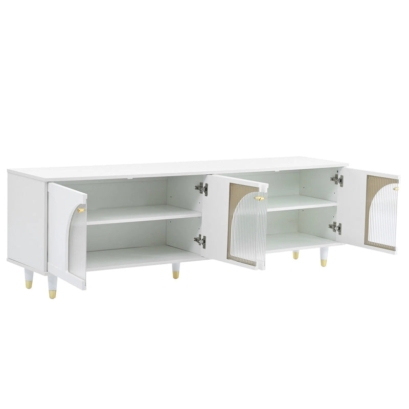 Elegante Medienkonsole mit goldenen Griffen und gewölbten Türen aus Riffelglas