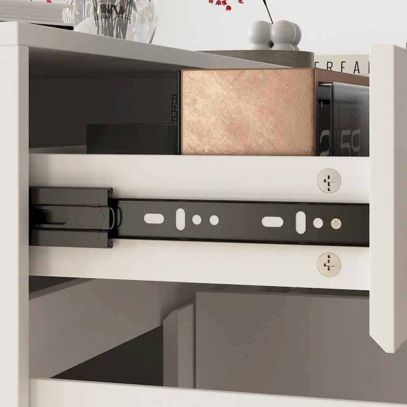 Weißer Empfangstresen mit seitlicher Schublade und Schrank