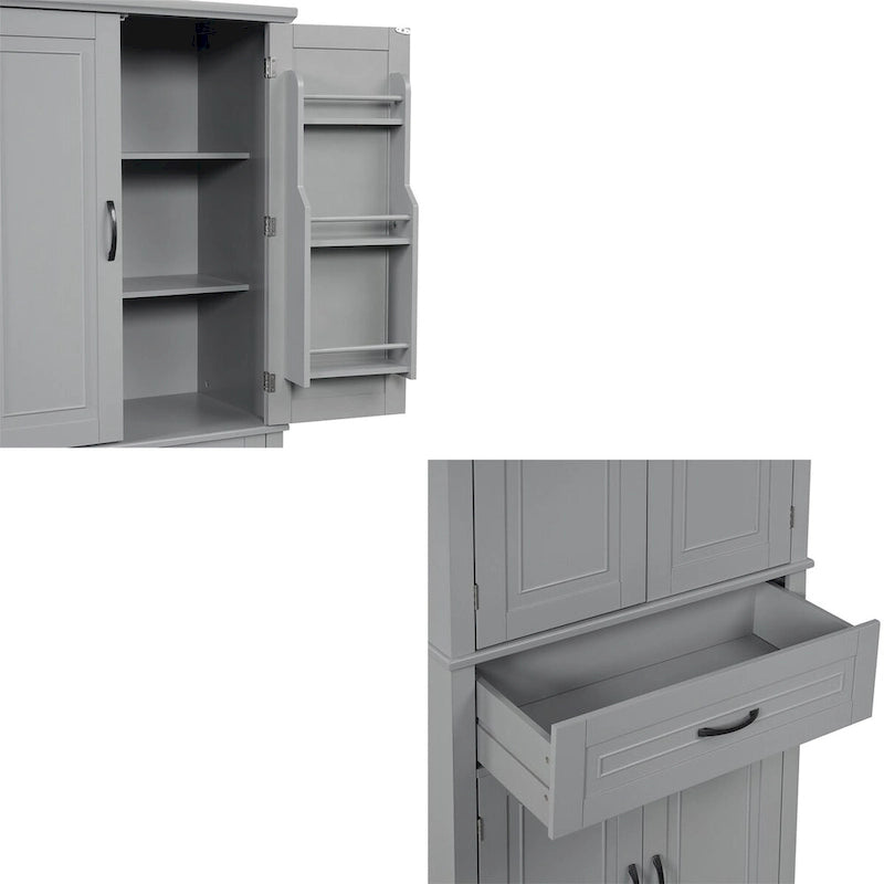 Hoher Badezimmerschrank mit Türen und Schublade, Grau