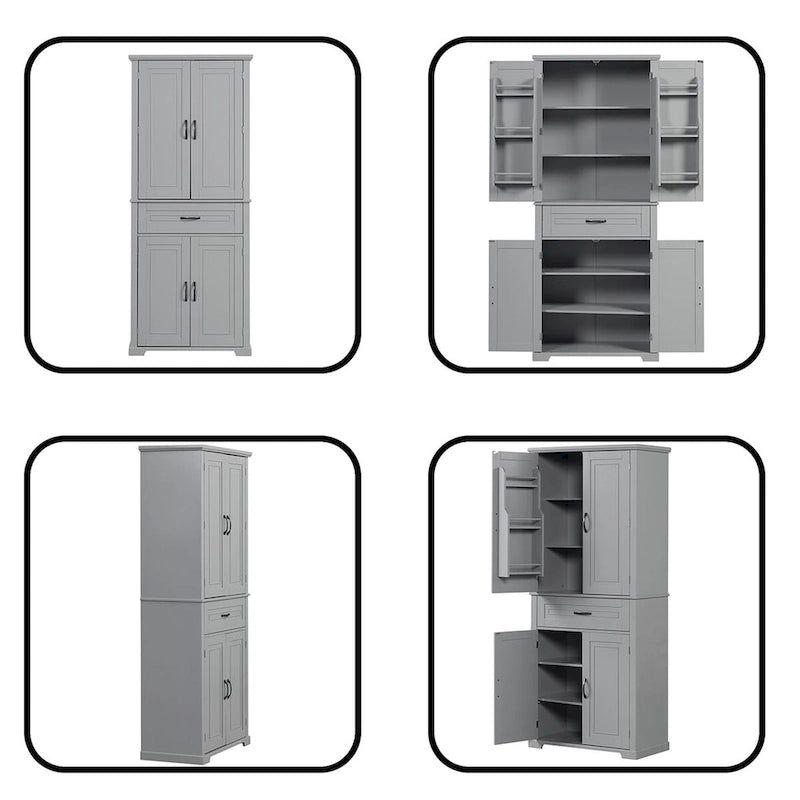 Hoher Badezimmerschrank mit Türen und Schublade, Grau